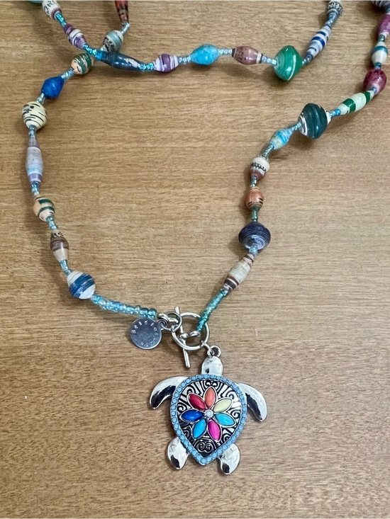 Hand Crafted Jewelry - Hand Crafted Multicolor Beaded Necklace with Turtle Pendant